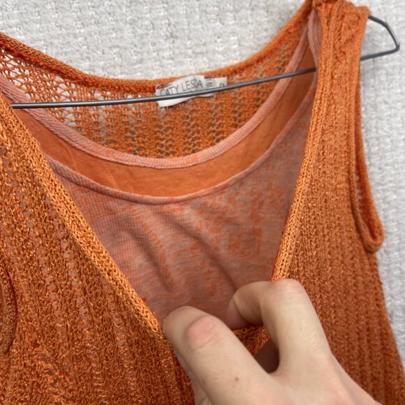Y2K Caty Lesca Paris Crochet Knit Boho Layered Festival Top Orange Wom Sz 2 - Picture 7 of 10